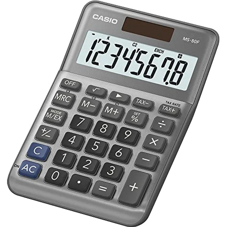 Casio Tischrechner MS-80F, 8-stellig, Steuerberechnung, Quadratwurzel, Aluminiumfront, Vorzeichenwechsel, Solar/Batteriebetrieb – Bild 2