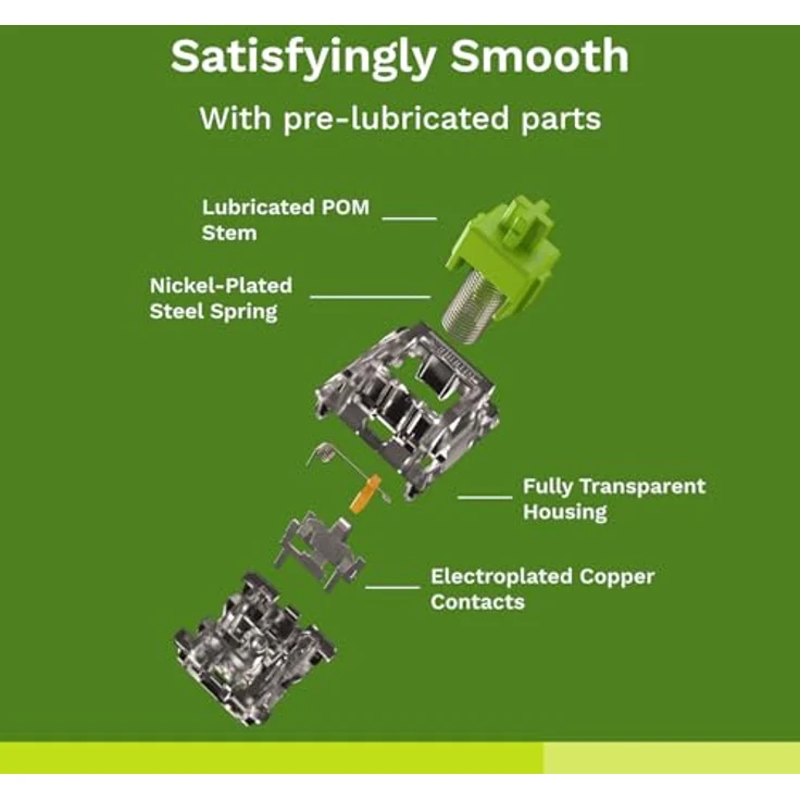 Glorious Raptor Standard Switch, mechanisch, 5-Pin, clicky, MX-Stem, 55g - lubed, 36 Stück, Schwarz – Bild 5