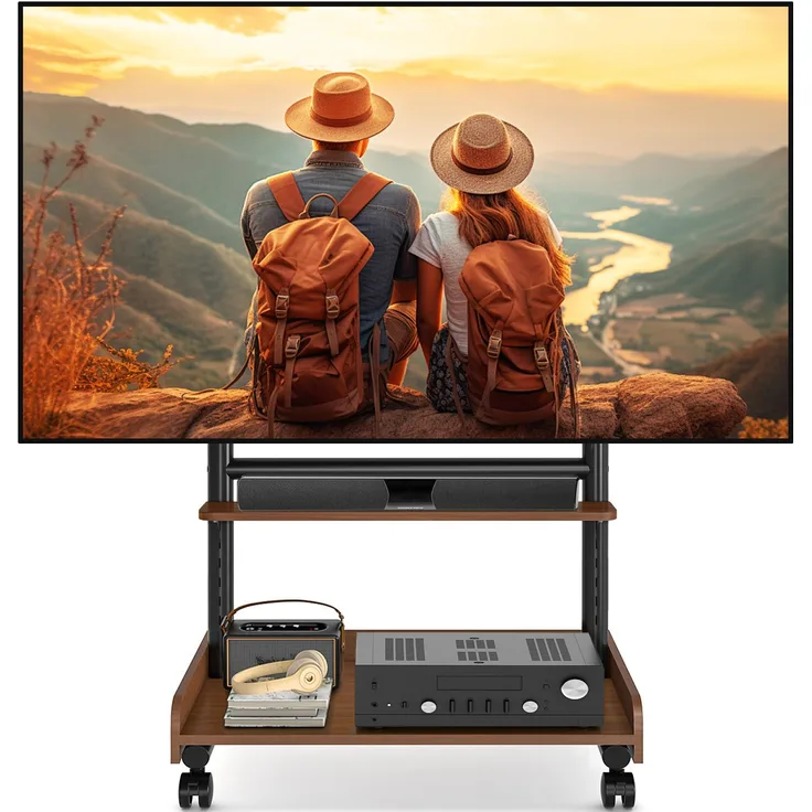 TVON TV Rollwagen, Brauner TV Ständer für 40-86 Zoll Fernseher bis 68 kg, höhenverstellbar, mit 360° Rollen und VESA 600x400 mm