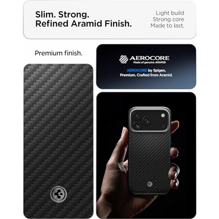 Spigen Enzo Aramid T MagFit Case für iPhone 17 Pro Max, Dünn Slim und Stoßfest mit 2025 Upgrade Kamerasteuerung - Black Silver – Bild 3