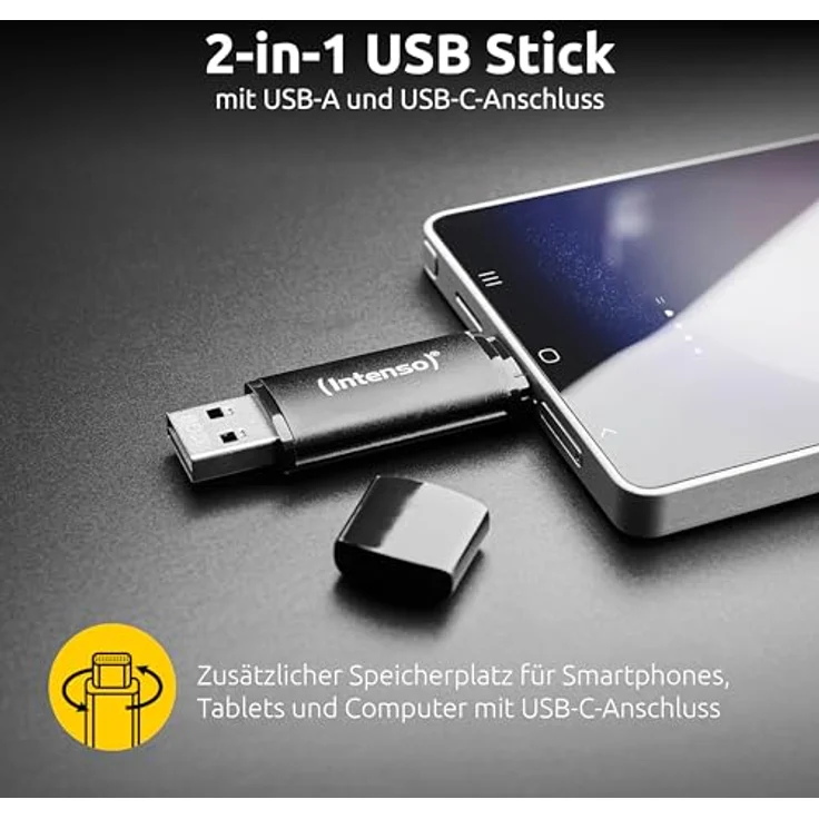 Intenso Flex Line USB-Stick 128 GB, Dual USB-Stick 3.2 Gen 1x1 mit USB-C & USB-A, 70 MB/s, schwarz – Bild 2