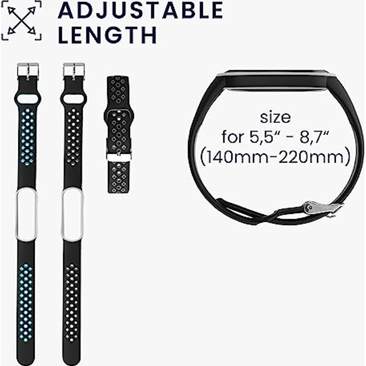 kwmobile 2X Sportarmband kompatibel mit Xiaomi Mi Smart Band 6 / Mi Band 6 / Band 5 Armband - Fitnesstracker Band Set aus TPU Silikon in Schwarz Grau Schwarz Blau – Bild 5