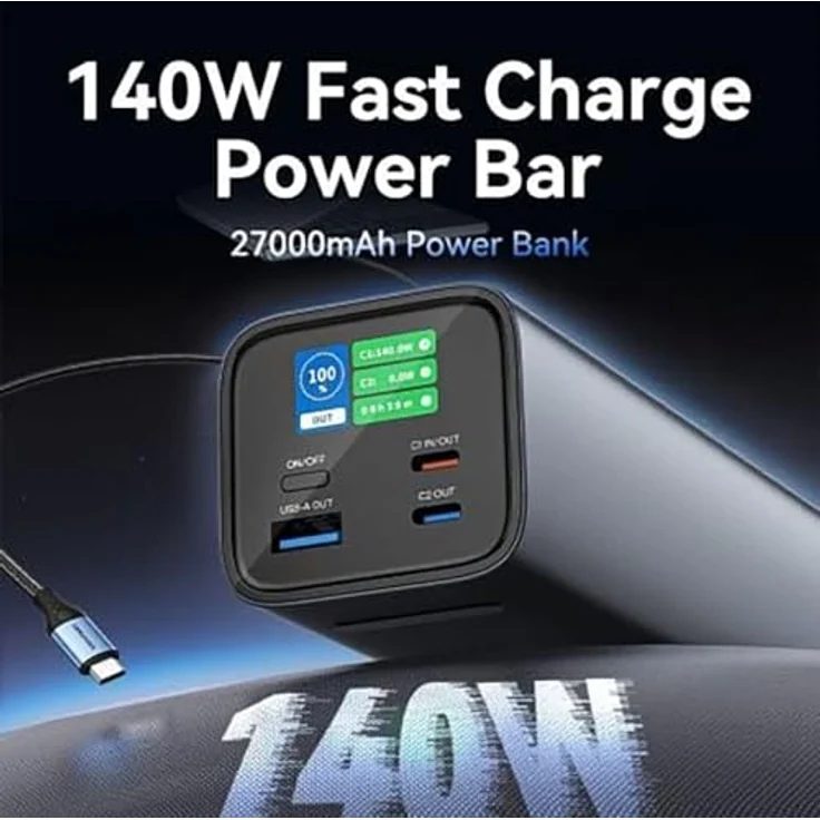 Vention FHVH0 Powerbank 27000mAh, 140W, mit LED-Display, grau, schnellladen, 3 Anschlüsse – Bild 2