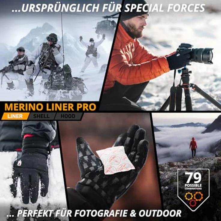 THE HEAT COMPANY Merino Liner PRO Unterziehhandschuhe, weiche Merino Handschuhe für Damen und Herren, Touchscreen-fähig, schwarz – Bild 3