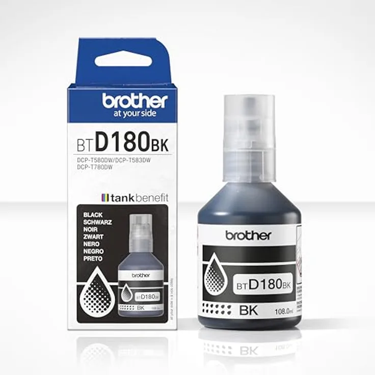 Brother BTD180BK Tintenflasche schwarz, Nachfülltinte für Tintenstrahldrucker, hohe Reichweite bis zu 7500 Seiten, kompatibel mit DCP-T580DW