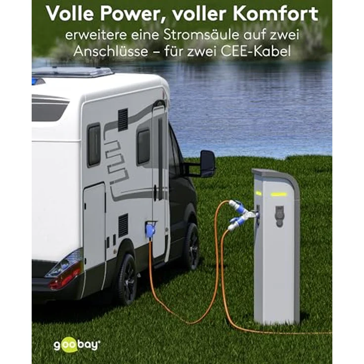 goobay CEE-Adapter 76236, CEE-Stecker auf 2 x CEE-Buchse, tragbar, wasserdicht IP44, mit Schutzabdeckung, für Wohnmobile und Wohnwagen – Bild 3