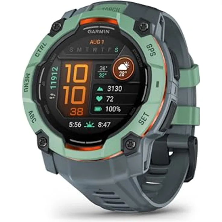 Garmin Instinct 3 50mm AMOLED GPS-Smartwatch, robust und wasserdicht, brilliantes 1,3" Display, LED-Taschenlampe (Grau)