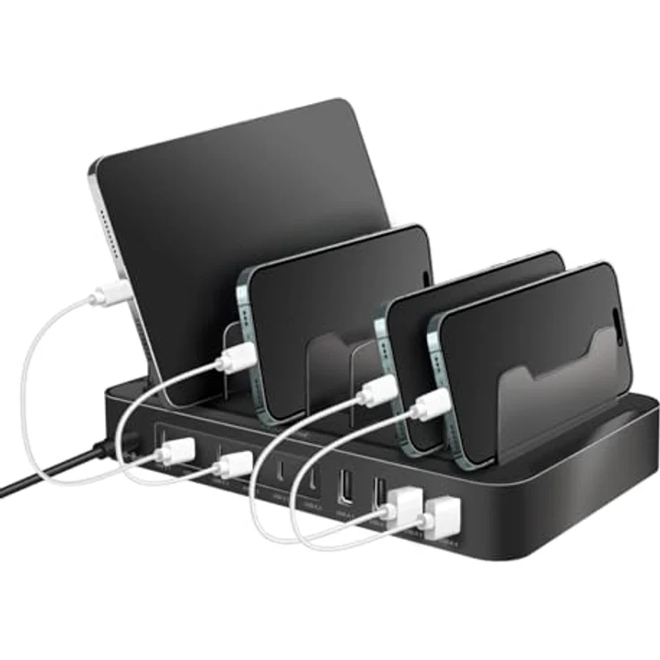 LogiLink USB-C Ladestation (120 W), USB Ladegerät mit 10 Anschlüssen, Schwarz – Bild 3