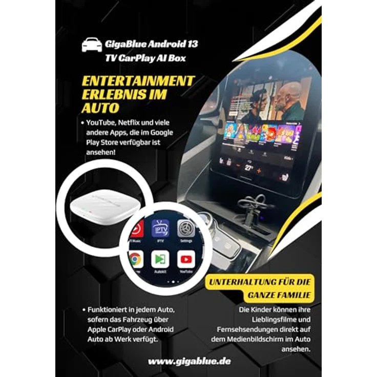 GigaBlue Android 13 TV CarPlay AI Box, UHD 4K Mediaplayer mit Apple CarPlay, Android Auto, Google Play Store und 64GB Speicher, Weiß – Bild 9