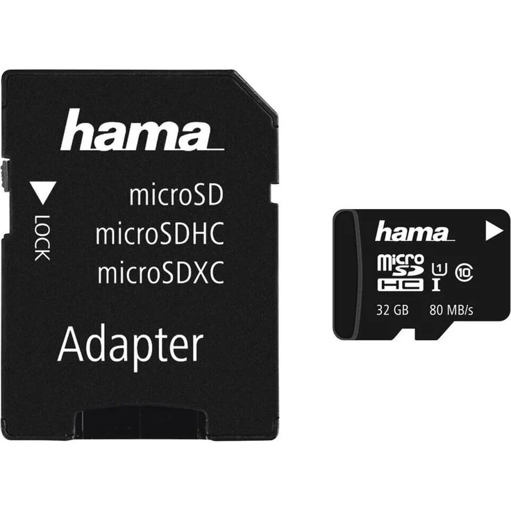 Hama microSDHC 32GB Class 10 UHS-I 80MB/s mit SD-Adapter, Schwarz – Bild 1
