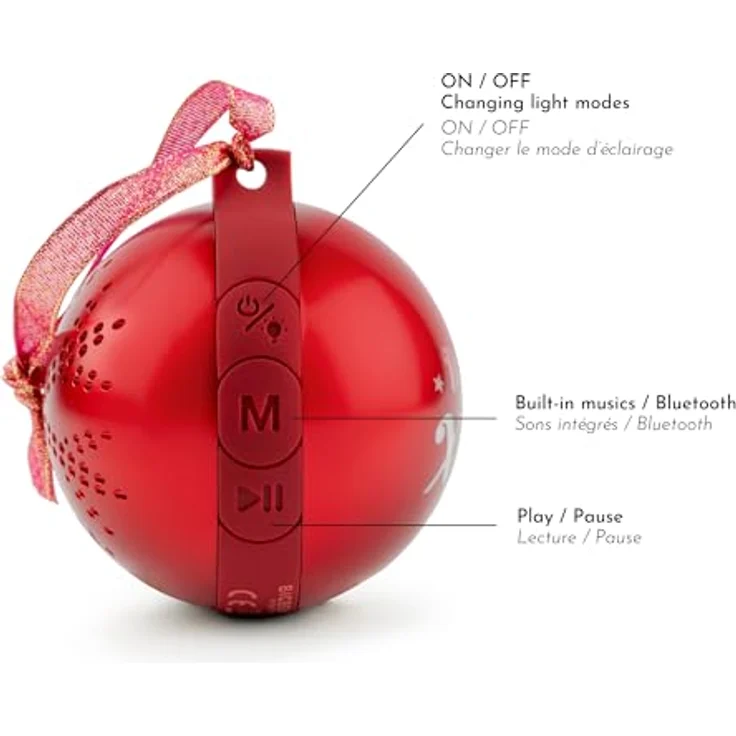 Big Ben EPOK Leuchtende Weihnachtskugel, roter Bluetooth-Lautsprecher mit Lichteffekten und 10 W Musikleistung – Bild 5
