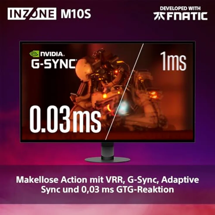 Sony INZONE M10S 27" OLED QHD PC Gaming Monitor: 1440p, 480Hz, 0.03ms GTG, DCI-P3 98.5%, G-Sync, Adaptive Sync, VRR, Co-entwickeltes Modell mit Fnatic, 1300 nits, DisplayPort 2.1-2 x HDMI 2.1- PC, PS5, Schwarz – Bild 4