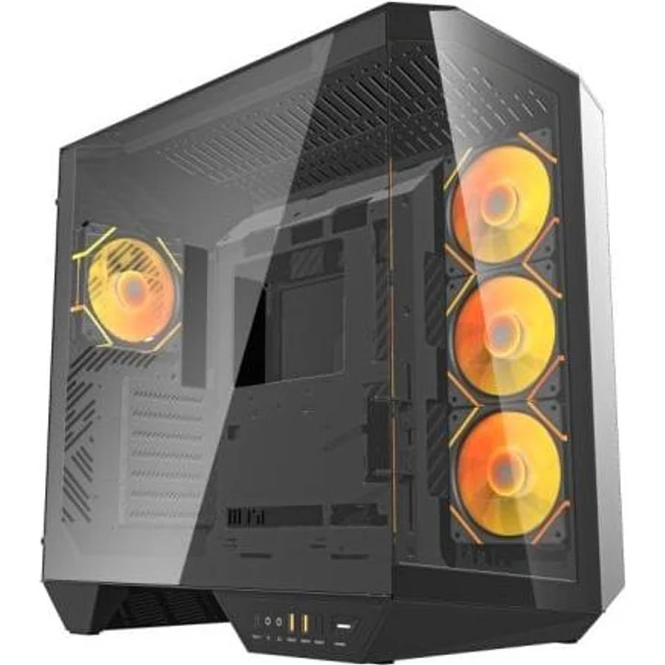 darkFlash DC-DY470-B-ES1, Full Tower PC Gehäuse in Schwarz, geeignet für ATX, EATX, micro ATX und Mini-ITX, mit 3x 120 mm und 1x 120 mm Lüftern