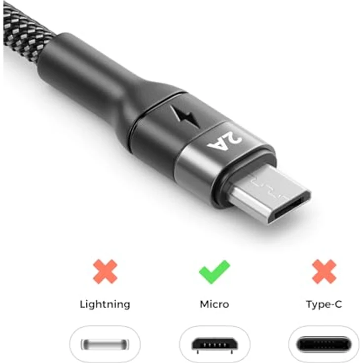deleyCON 0,5m Micro USB Kabel, Kurz Ladekabel USB-A auf Micro-USB, 5V/2A für schnelles Laden, geflochtenes Nylonkabel mit Knickschutz, kompatibel mit Handy, Smartphone, Tablet und Kamera – Bild 4