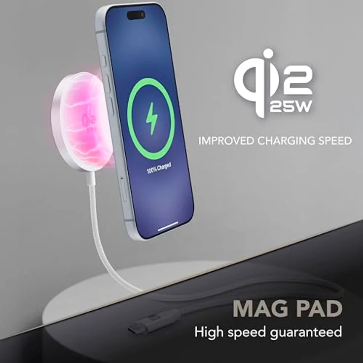 Cellularline MAG PAD Magnetisches Wireless-Ladegerät 25W mit Qi2-Technologie, kompatibel mit Wireless-Smartphones, Weiß – Bild 2
