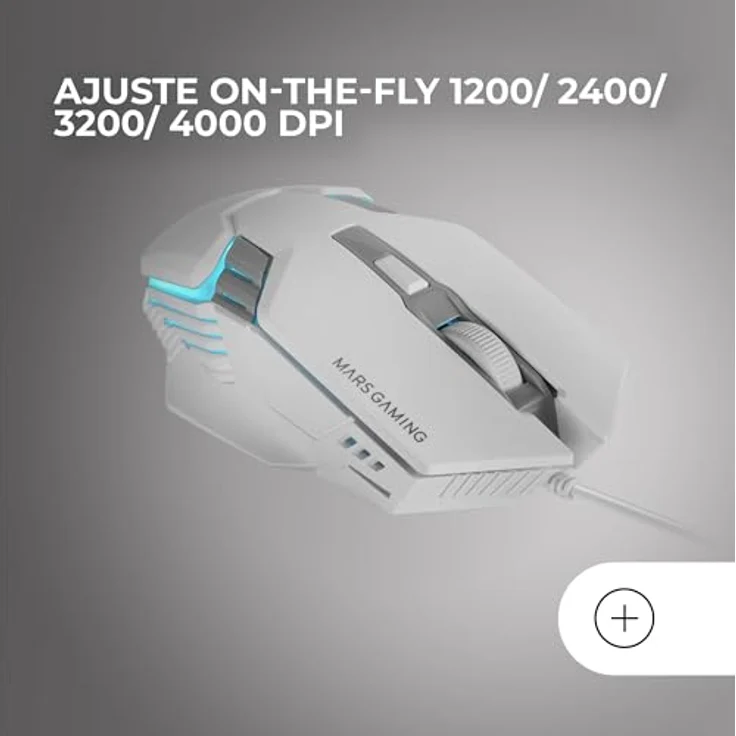 Mars Gaming MM024, RGB Gaming Maus mit optischem Sensor 4000 DPI, Huano Mechanischen Switches, RGB Flow Beleuchtung, On-the-Fly DPI Einstellung 1200/2400/3200/4000 DPI, multiplattform kompatibel, Weiß – Bild 4