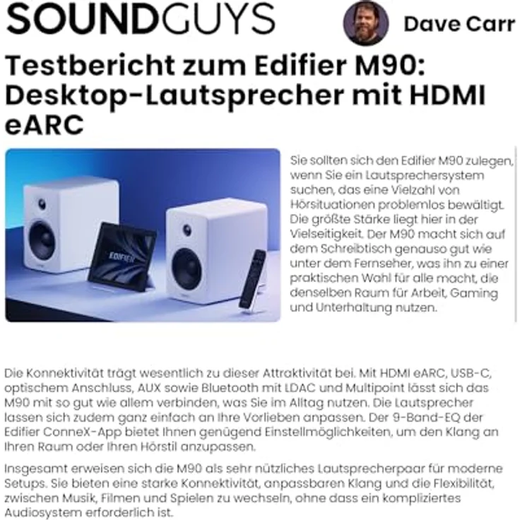 Edifier M90 Aktivlautsprecher 100W, Hi-Res 2.0 Lautsprechersystem mit Bluetooth 5.0 und HDMI eARC, schwarz – Bild 3