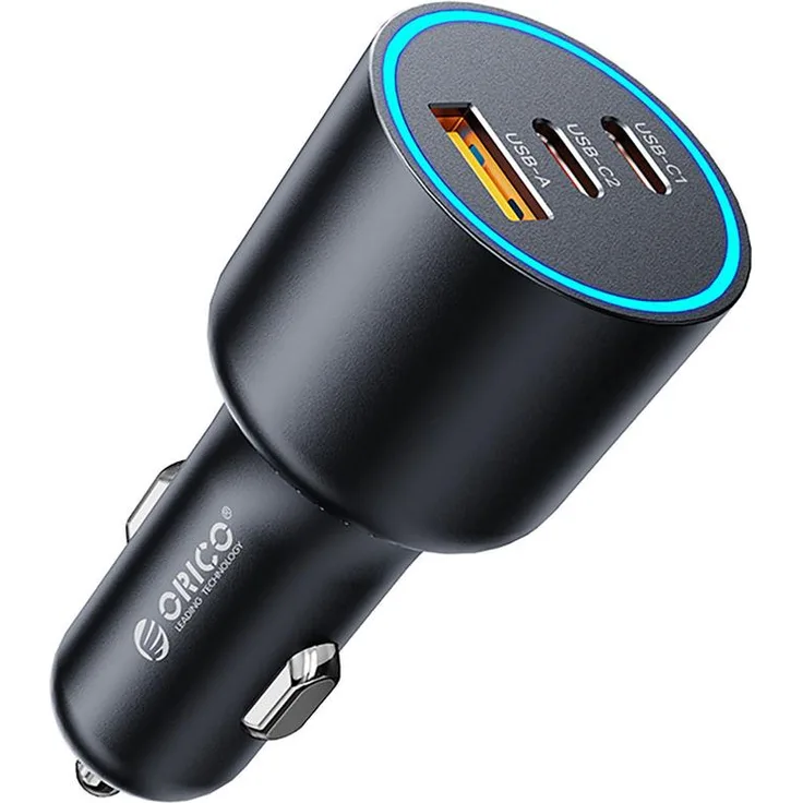 Orico HyperDrive 165W Kfz-Ladegerät, 3 Anschlüsse mit USB-A und 2x USB-C, mattschwarz