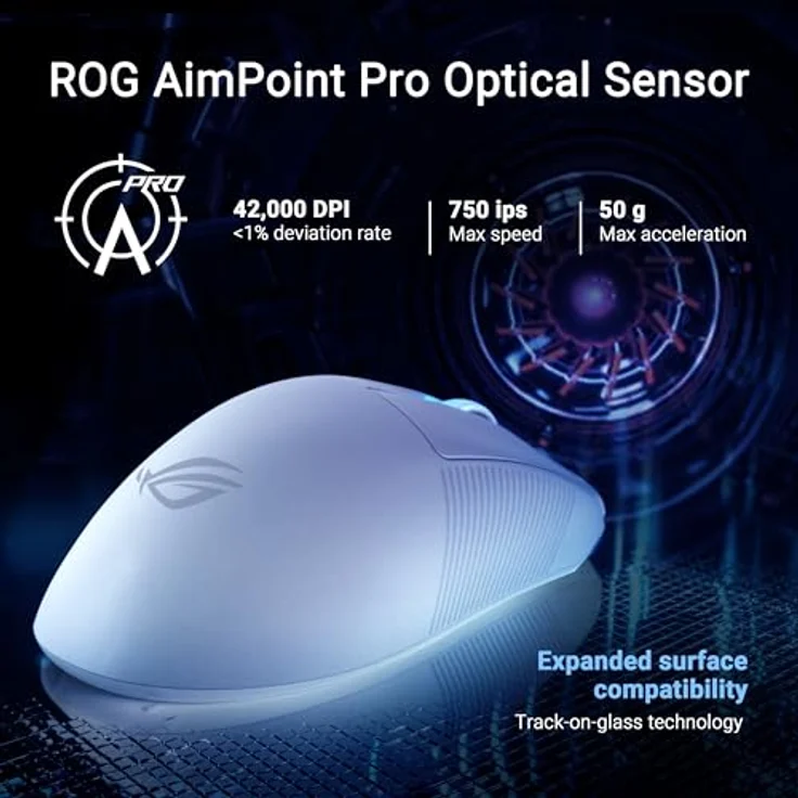 ASUS ROG Keris II Ace Wireless AimPoint White Gaming Maus (42.000 DPI, Ergonomisch, ROG Optical Micro Switches) – Bild 5