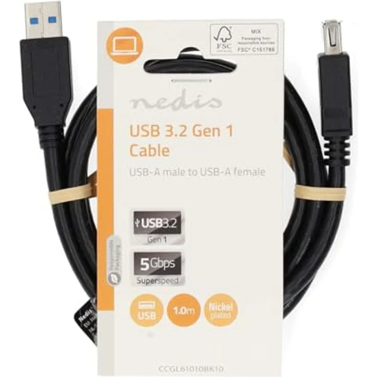 Nedis CCGL61010BK10 USB Kabel, USB Type-A Verlängerung, 1 m, 5 Gbps Datenübertragung, schwarz – Bild 3