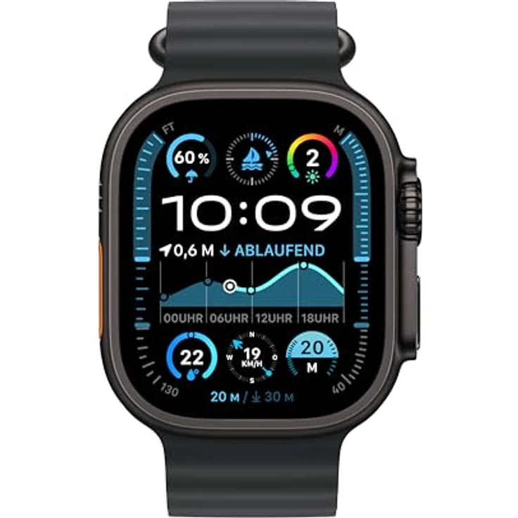 Apple Watch Ultra 2 GPS + Cellular, 49 mm, Titangehäuse Schwarz, Ocean Armband Schwarz, One size – Bild 2