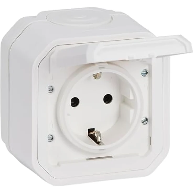 Legrand Plexo New Feuchtraum-Aufputz-Steckdose, Schuko-Standard, IP44, 16A, 250V, mit Klappdeckel und Berührungsschutz, Farbe: Weiß, 069770L – Bild 1