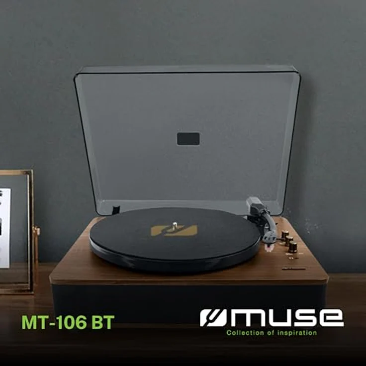 MUSE Plattenspieler, Bluetooth-Schallplattenspieler mit HiFi Stereo Lautsprecher, 3 Geschwindigkeiten Vinyl-zu-USB/Aux-In/RCA, Vintage – Bild 3