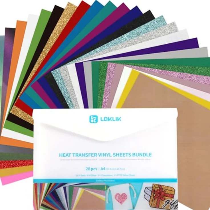 Loklik Heat Transfer Vinyl Material Bundle, 27 Farben, inkl. wiederverwendbarem Teflonblatt, 304,8 x 304,8 mm – Bild 9