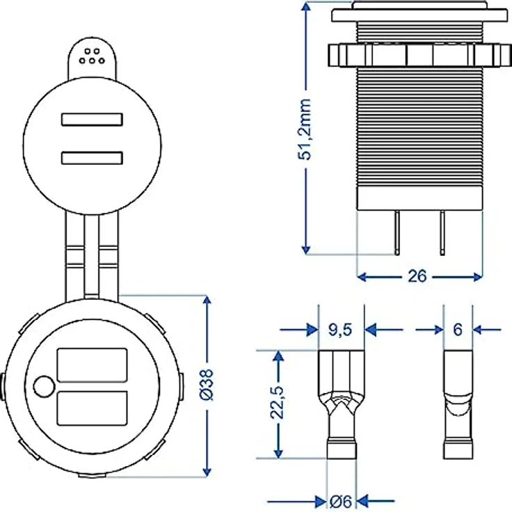 ProPlus USB A Doppelsteckdose 12V 24V, Einbau Ladegerät mit 2×2100 mA, Ø51,2 mm LED Kappe für PKW, LKW, Boot und Wohnmobil – Bild 7