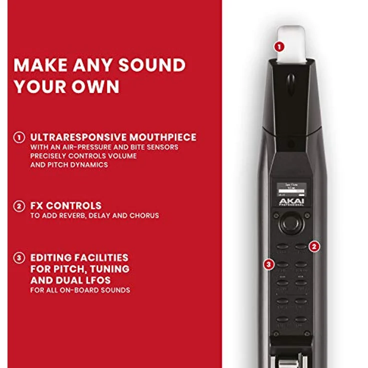 AKAI Professional EWI Solo - Elektronisches Blasinstrument mit eingebautem Lautsprecher, wiederaufladbarer Batterie, 200 Sounds, USB-MIDI Verbindung – Bild 5