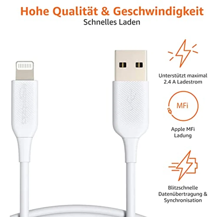 AmazonBasics – Verbindungskabel Lightning auf USB-A, MFi-zertifiziertes Ladekabel für iPhone, weiß, 91,2 cm – Bild 3