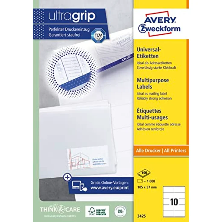 Generic AVERY Zweckform Etiketten 3425, selbstklebend, 1000 Stück, 105x57mm, weiß, FSC®-zertifiziert – Bild 11