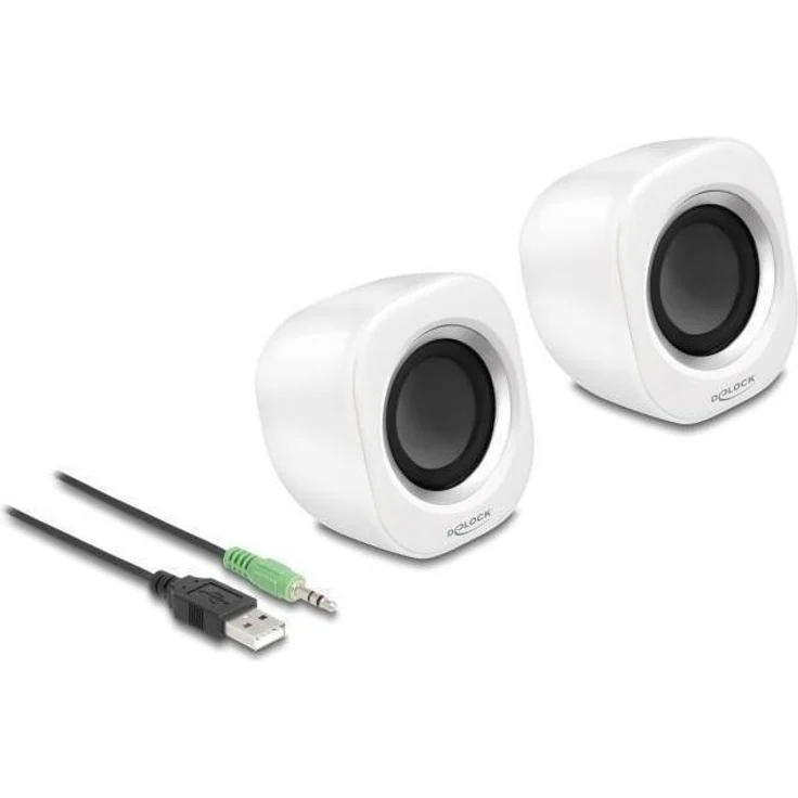 Delock Mini Stereo PC Lautsprecher, 3,5mm Stecker, USB Stromversorgung, kompakt, weiß – Bild 1