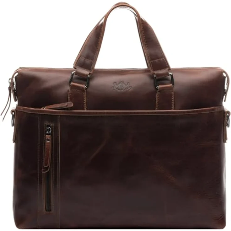 SID & VAIN große Laptoptasche London aus echt Leder - 15.4 Zoll Business-Tasche mit abnehmbarem Schultergurt - Ledertasche Herren Damen braun – Bild 3