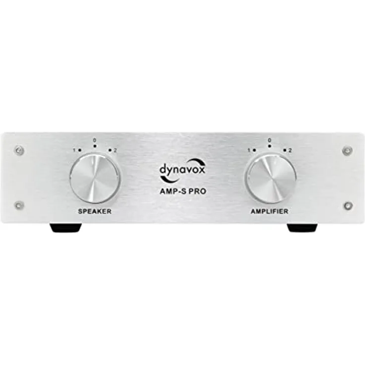Dynavox AMP-S Pro, Verstärker- und Lautsprecher-Umschalter in Metallgehäuse, für Stereo- und Surround-Verstärker, Verbindung über Bananenstecker oder Klemmanschluss, Silber