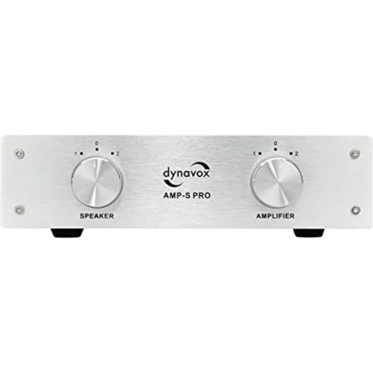Dynavox AMP-S Pro, Verstärker- und Lautsprecher-Umschalter in Metallgehäuse, für Stereo- und Surround-Verstärker, Verbindung über Bananenstecker oder Klemmanschluss, Silber – Bild 1