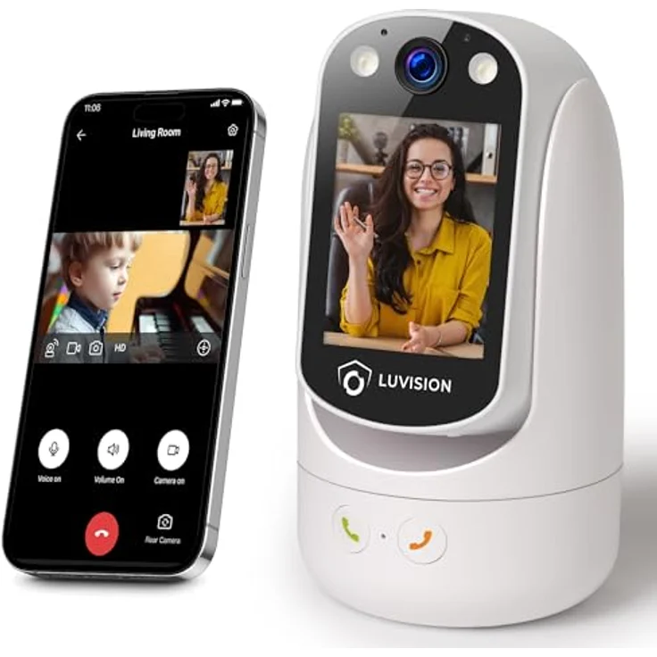 LUVISION WLAN PTZ Autotracking Funk Überwachungskamera Video Anrufkamera Telefonkamera für Senioren mit Gegensprechfunktion für Kinder mit Lautsprecher, Telefon-App, Bildschirm, Nachtsicht – Bild 1