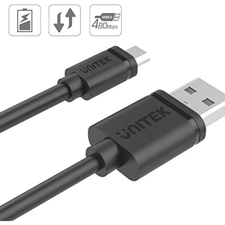 Unitek Y-C435GBK USB A auf micro USB Kabel/ 3 Meter/Quick Charge 2,5 A/USB 2.0 480 Mbps/100% Kupfer/Schwarz, PVC Ummantelung – Bild 2