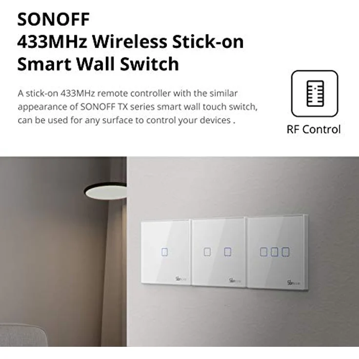 SONOFF T2EU1C-RF Druckknopf 86 Typ Wandplatte Sticky 433MHz Wireless RF-Fernbedienung, Zweiwege-Steuerung, keine Verkabelung erforderlich, Batterie erforderlich (not included), 1 Gang – Bild 2