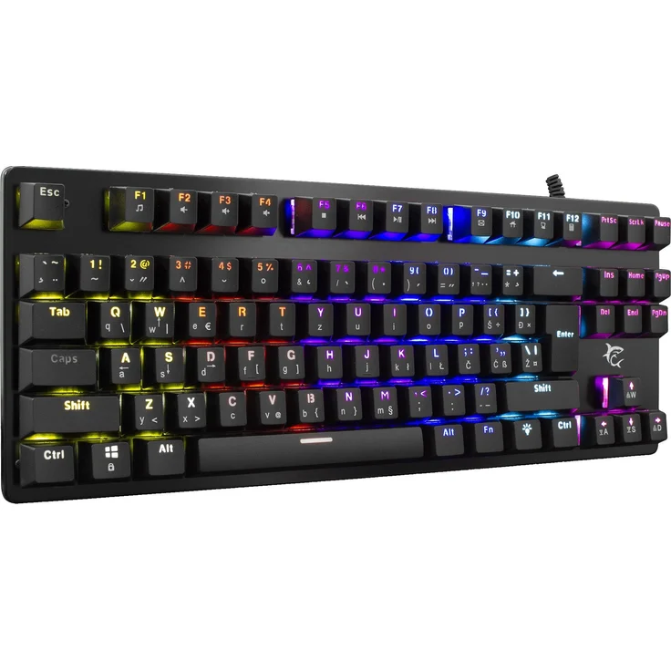 White Shark Mechanische RGB-LED-Metall-Gaming-Tastatur GK-1925, TKL-Layout Spartan-X ohne Ziffernblock, blaue Schalter, Rainbow LED 9 Modi
