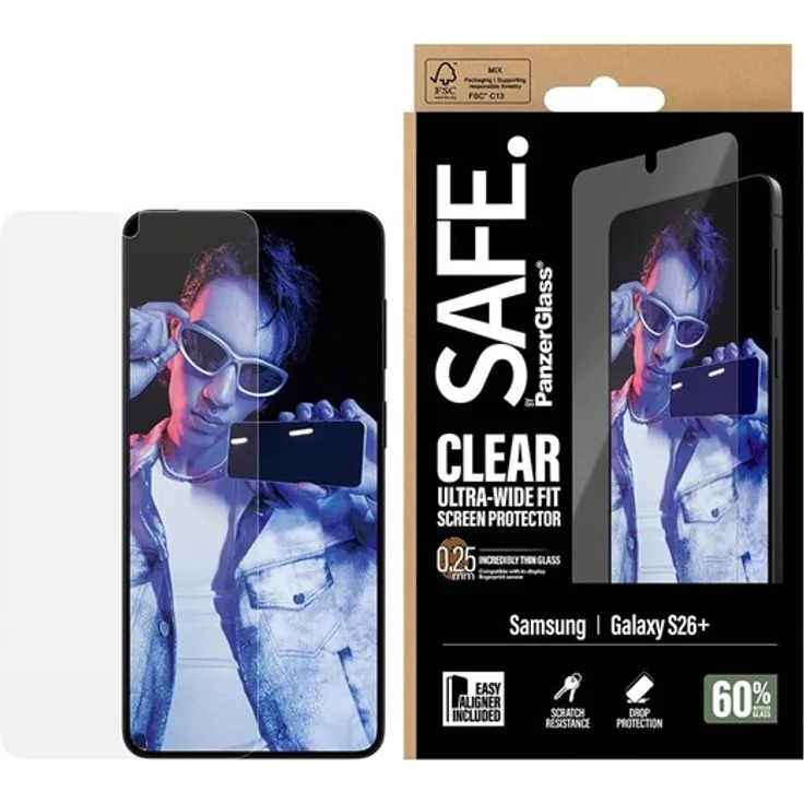 SAFE by PanzerGlass Screen Protector für Samsung Galaxy S26+, Ultra-Wide Fit mit EasyAligner, kratzfest und schockresistent