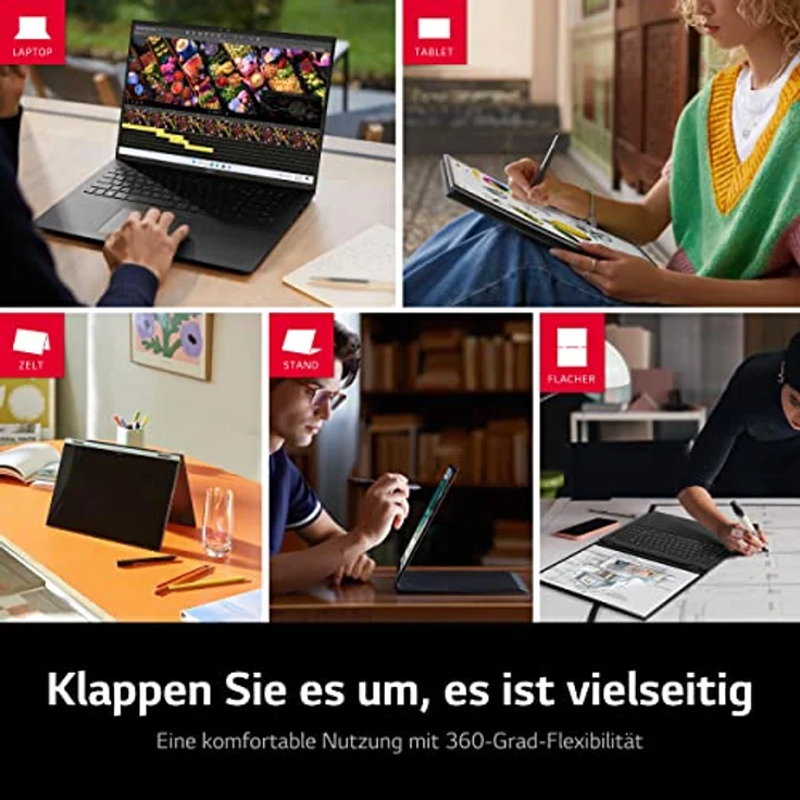 LG Gram 14T90R-G.AA77G 14 Zoll Ultralight 2-in-1 Convertible Notebook & Tablet - 1.250g Intel Core i7 (16GB RAM, 1TB SSD, 16:10 IPS LCD Display mit Pen Touch, Thunderbolt 4, Win 11 Home, Mirametrix) - Grün – Bild 4