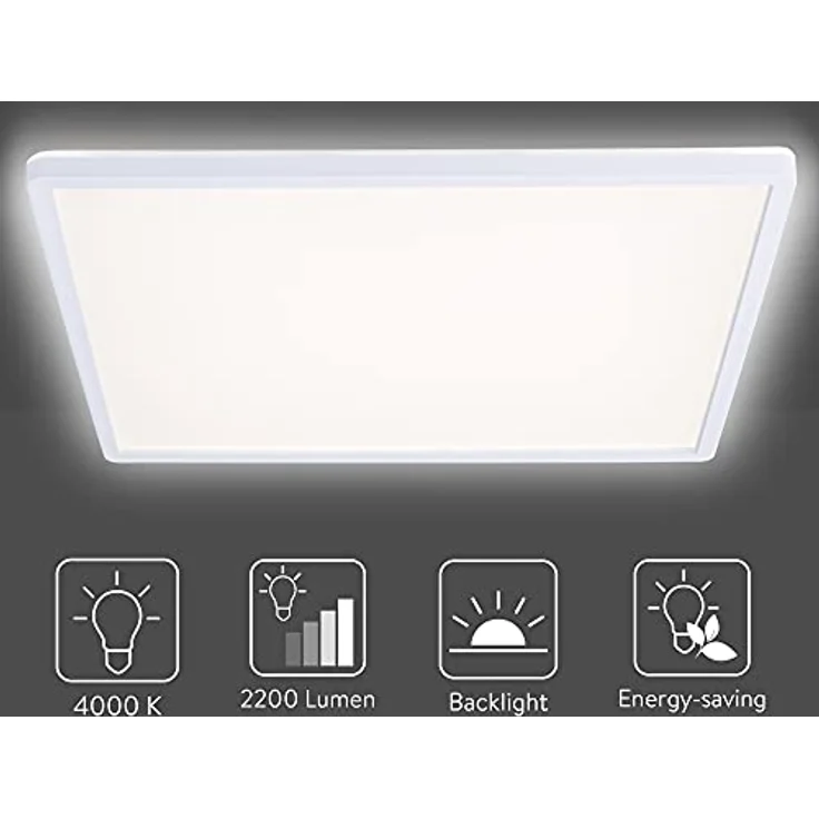 Navaris LED Deckenleuchte mit Hintergrundbeleuchtung - dimmbar - 22 Watt - 42 x 42 x 2,8cm - 4000K - Ultra flach quadratisch - Kunststoff, Neutralweiß – Bild 3