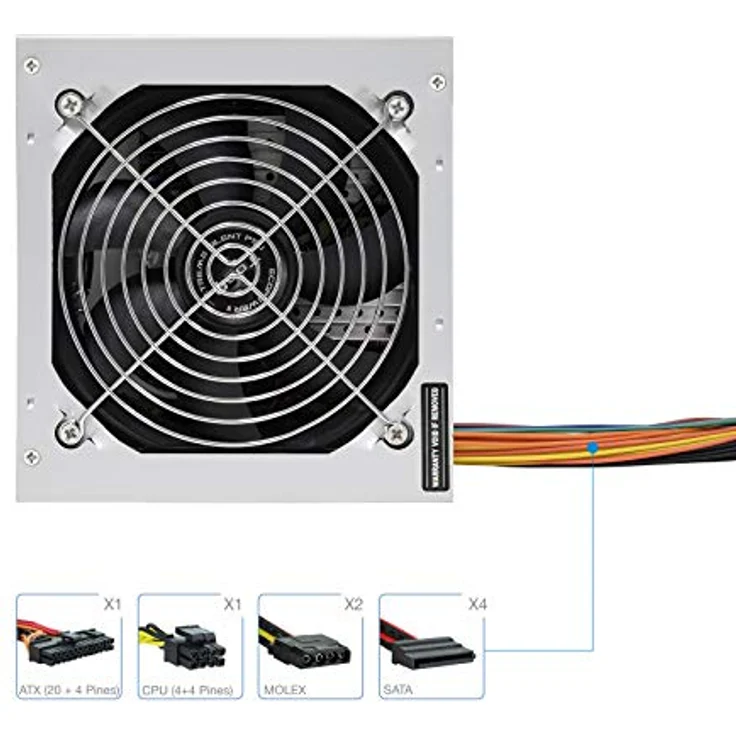TooQ TQEP-500SSE - 500 W Ecopower II Netzteil mit aktivem PFC, geräuschloser 120mm Lüfter mit automatischer Drehzahlregelung (ATX 12V V1.3, -, Farbe Silber) – Bild 4