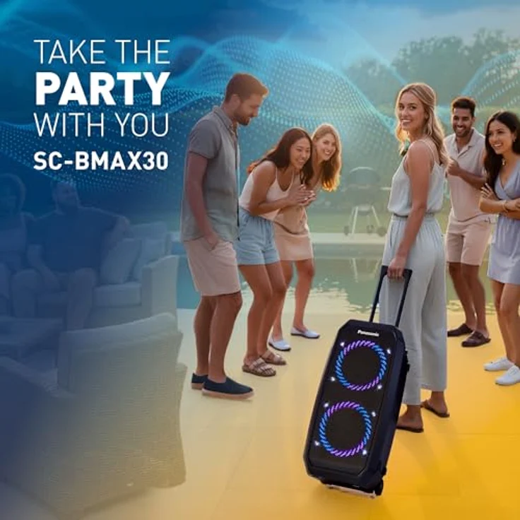 Panasonic SC-BMAX30 tragbarer Party-Lautsprecher, 320 W, Bluetooth 5.3, 14-Stunden-Akku, IPX4, mit Lichtshow, Gitarren- & Mikrofoneingängen, Schwarz – Bild 2