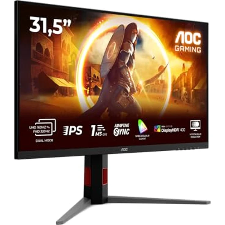 AOC U32G4U 31,5 Zoll UHD Monitor, 160Hz Fast IPS, 1ms GtG, G-Sync Comp., HDR400, ergonomische Höhenverstellung, Schwarz/Rot – Bild 1