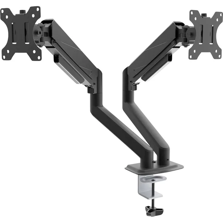 Akyga AK-MB-06, Monitor-Tischhalterung für 2 Bildschirme bis 32 Zoll, Schwarz, neigbar, rotierbar, schwenkbar mit VESA-Montagesystem