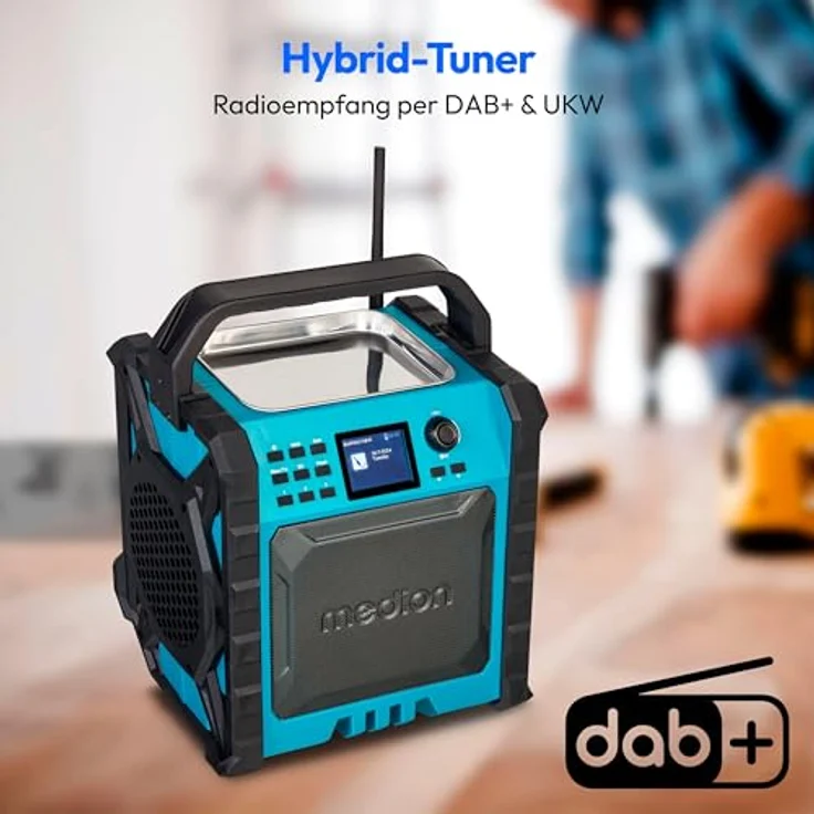 MEDION P66896 Baustellenradio mit DAB Plus, integriertem Akku und Powerbank-Funktion, Bluetooth und Farbdisplay, robust (schwarz) – Bild 2