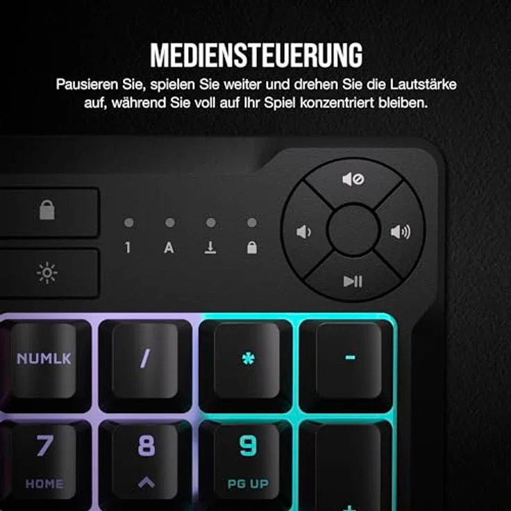 Corsair K55 CORE RGB Membran Kabelgebundene Gaming-Tastatur – Leise, Reaktionsschnelle Schalter – Spritzwasserschutz – Zehn-Zonen-RGB – Medientasten – iCUE-Kompatibel – QWERTZ DE – PC, Mac – Schwarz – Bild 3