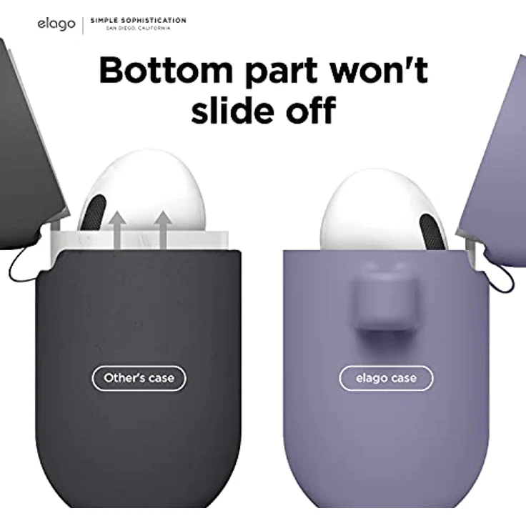 elago Silikon Hülle für AirPods 3, mit Karabiner, stoßfester Rundumschutz, kabellos ladefähig, Lavendelgrau – Bild 5